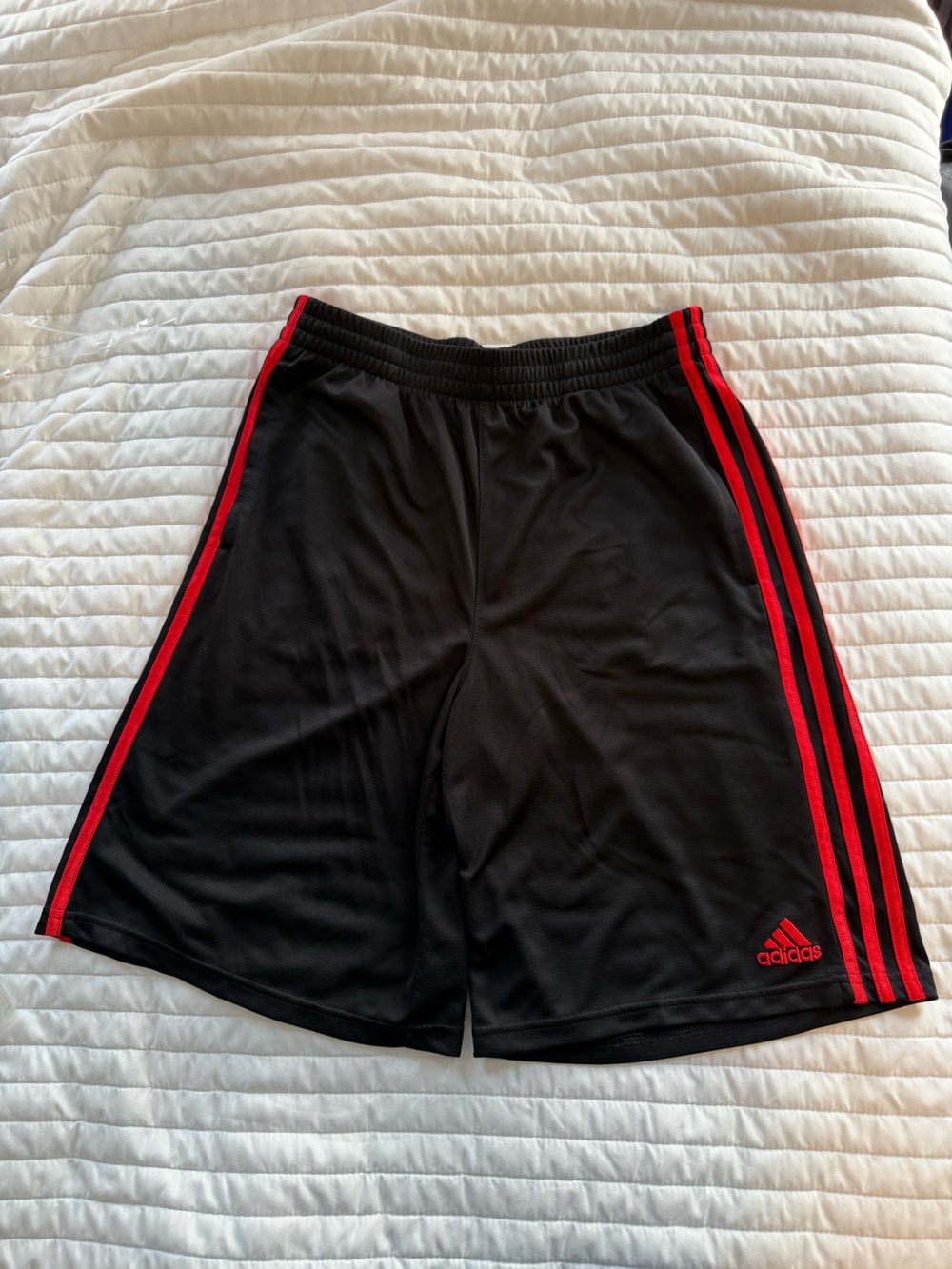 adidas Black Athletic Shorts with Red Stripes